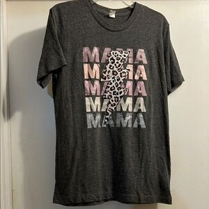 Graphic 'MAMA' Short Sleeve Tee in Dark Gray with Pink & White Accents
